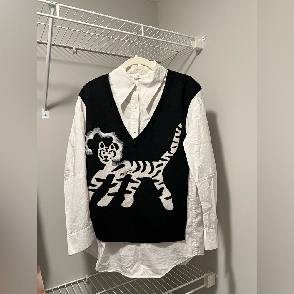 Black and White Tiger Sweater Vest